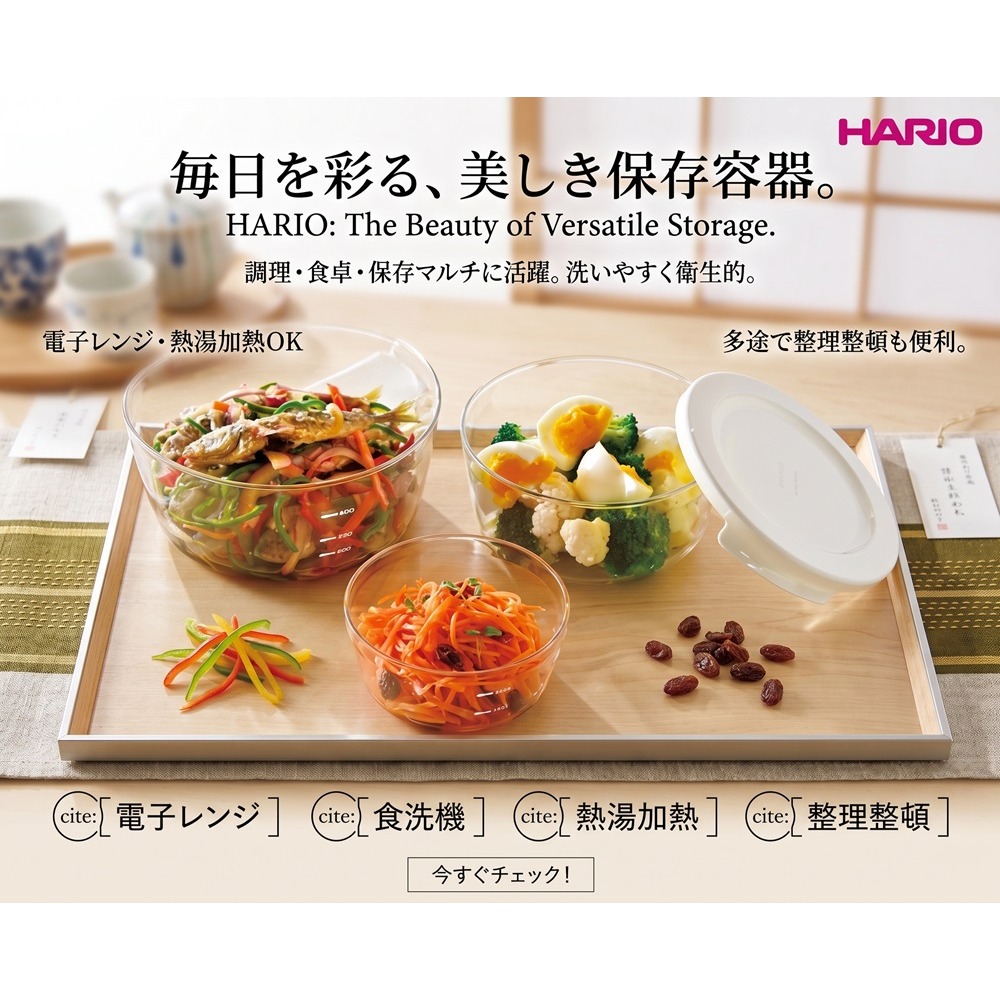 日本 HARIO圓形耐熱玻璃保鮮盒 3 件組(白.紅)兩色-細節圖4