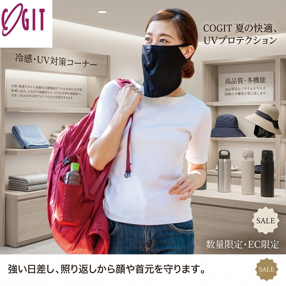 日本 Alphax 全面阻擋強烈陽光、酷熱與汗水 涼感防曬面罩(附保冷劑)-細節圖3