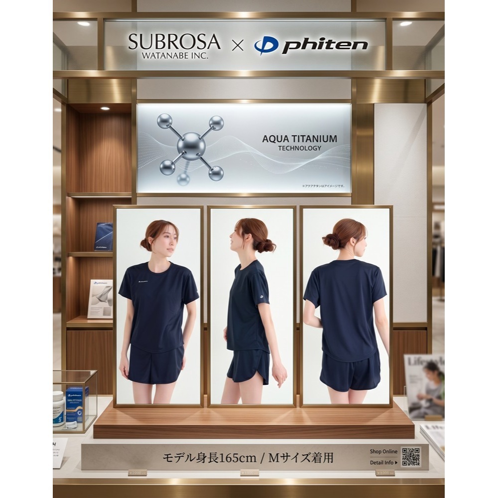 日本SUBROSA × phiten 吸濕排汗 抗UV獨家水溶鈦技術 女速乾短袖(黑藍)兩色-細節圖9