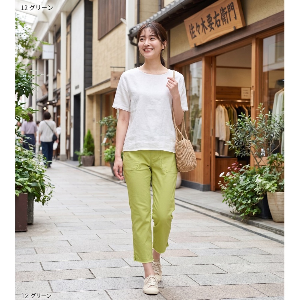 日本佐佐木要衛門 接觸冷感 寬版束腹設計 高彈力九分褲(藍.黃.綠)三色-細節圖2