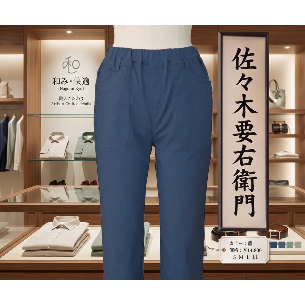 日本佐佐木要衛門 接觸冷感 寬版束腹設計 高彈力九分褲(藍.黃.綠)三色-細節圖7