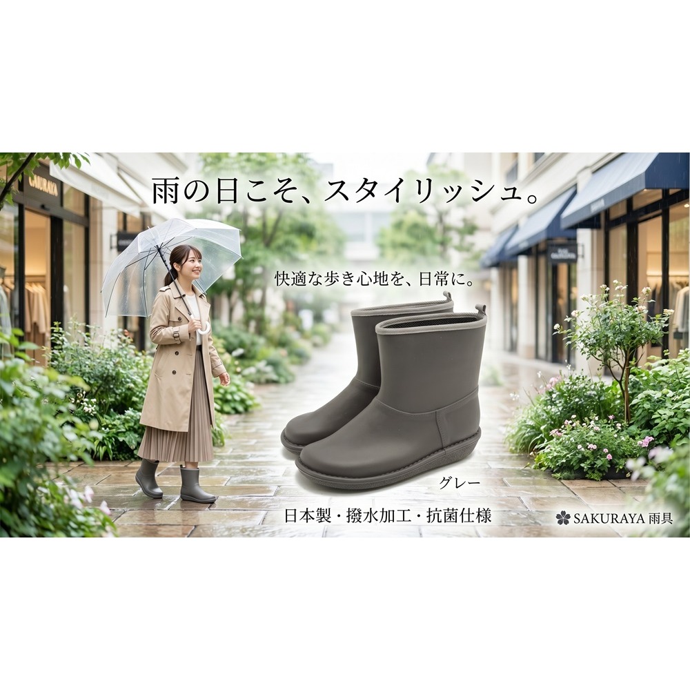 日本RAIN極致舒適 完全防水抗菌時尚短筒雨靴(黑.灰.綠)三色-細節圖3