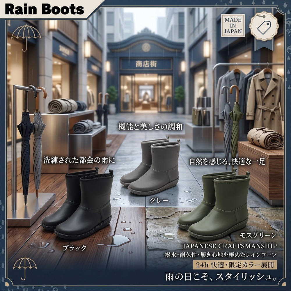 日本RAIN極致舒適 完全防水抗菌時尚短筒雨靴(黑.灰.綠)三色-細節圖5
