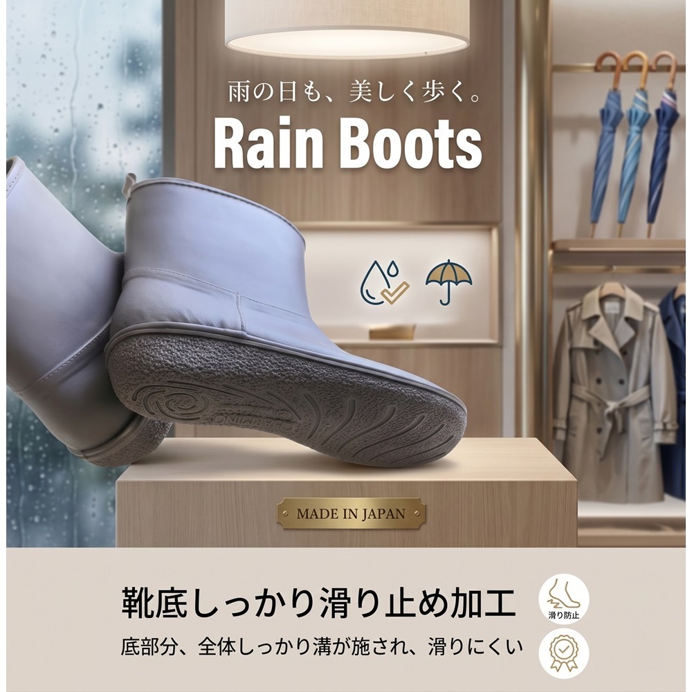 日本RAIN極致舒適 完全防水抗菌時尚短筒雨靴(黑.灰.綠)三色-細節圖6