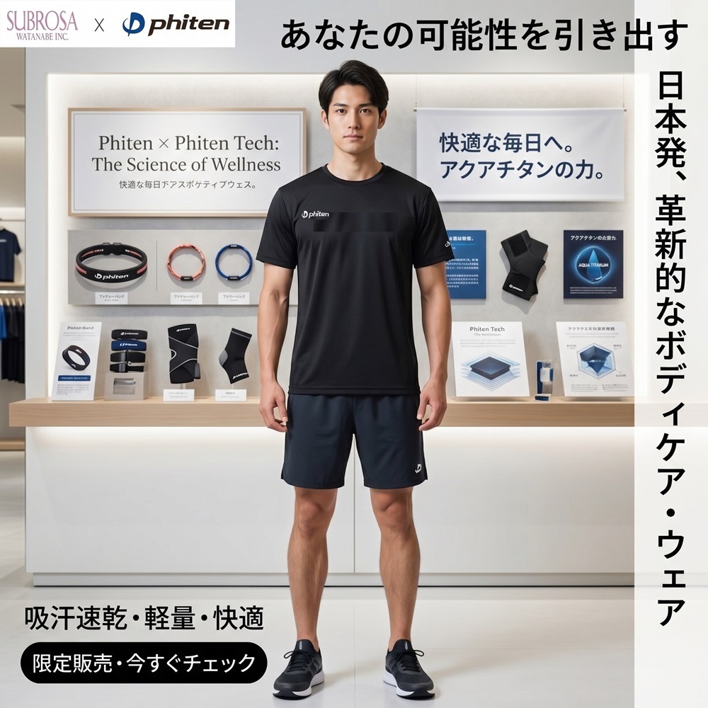 日本SUBROSA × phiten吸濕排汗抗 UV獨家水溶鈦技術 男速乾短袖(黑藍)兩色-細節圖2