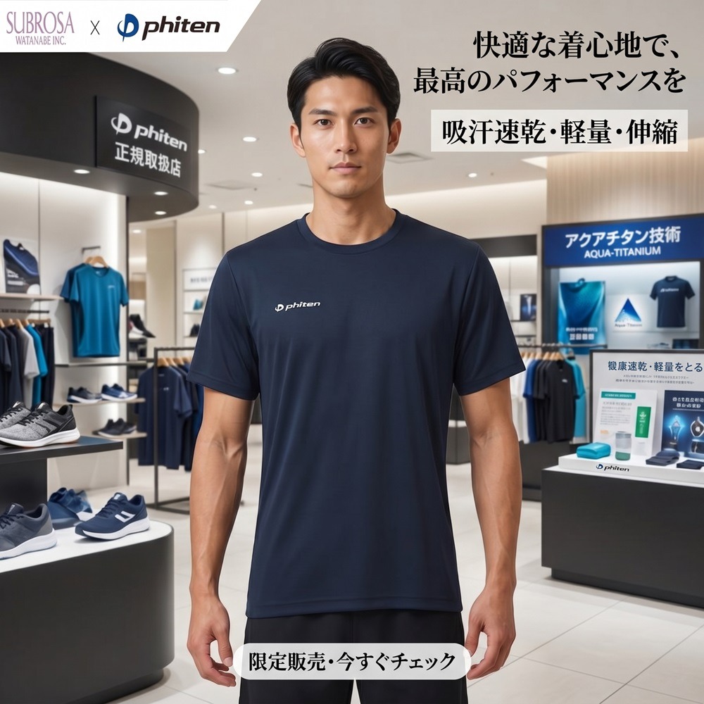 日本SUBROSA × phiten吸濕排汗抗 UV獨家水溶鈦技術 男速乾短袖(黑藍)兩色-細節圖3