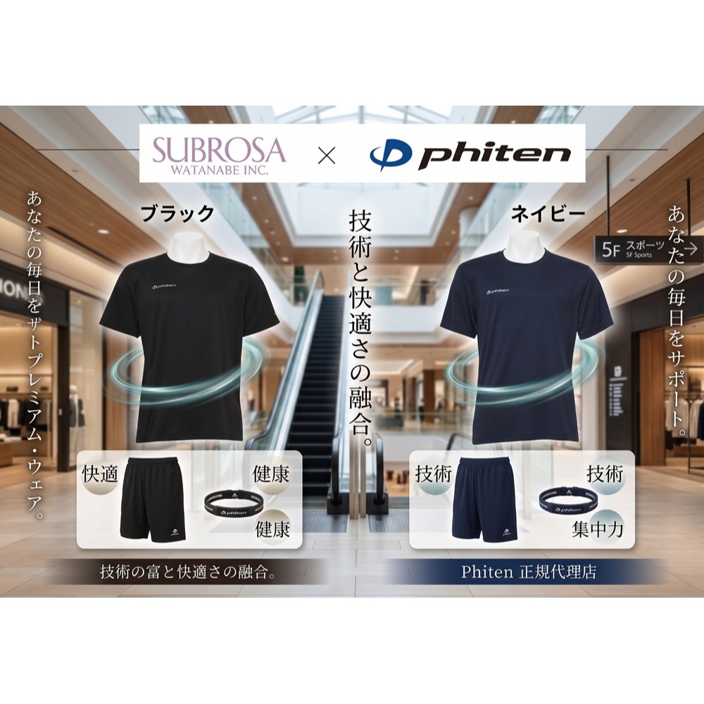 日本SUBROSA × phiten吸濕排汗抗 UV獨家水溶鈦技術 男速乾短袖(黑藍)兩色-細節圖4