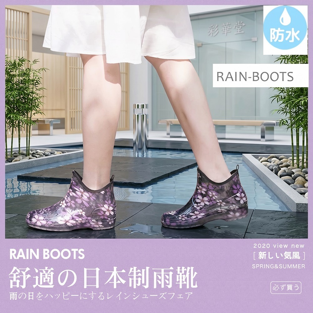 日本RAIN極致舒適 完全防水抗菌 時尚 小花短筒雨靴-細節圖5