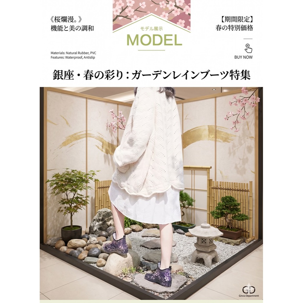 日本RAIN極致舒適 完全防水抗菌 時尚 小花短筒雨靴-細節圖7