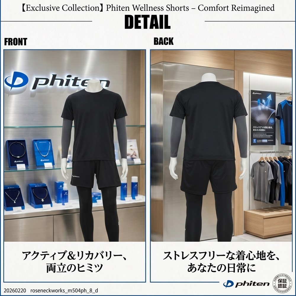 日本SUBROSA × phiten 吸濕排汗抗UV水溶鈦技術高機能男短褲(黑.藍)兩色-細節圖7