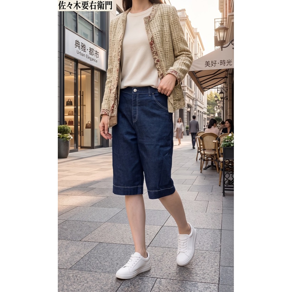 日本佐佐木 夏日清爽系穿搭專為女性設計的顯瘦丹寧七分褲(藍色.淺藍色)兩色-細節圖4