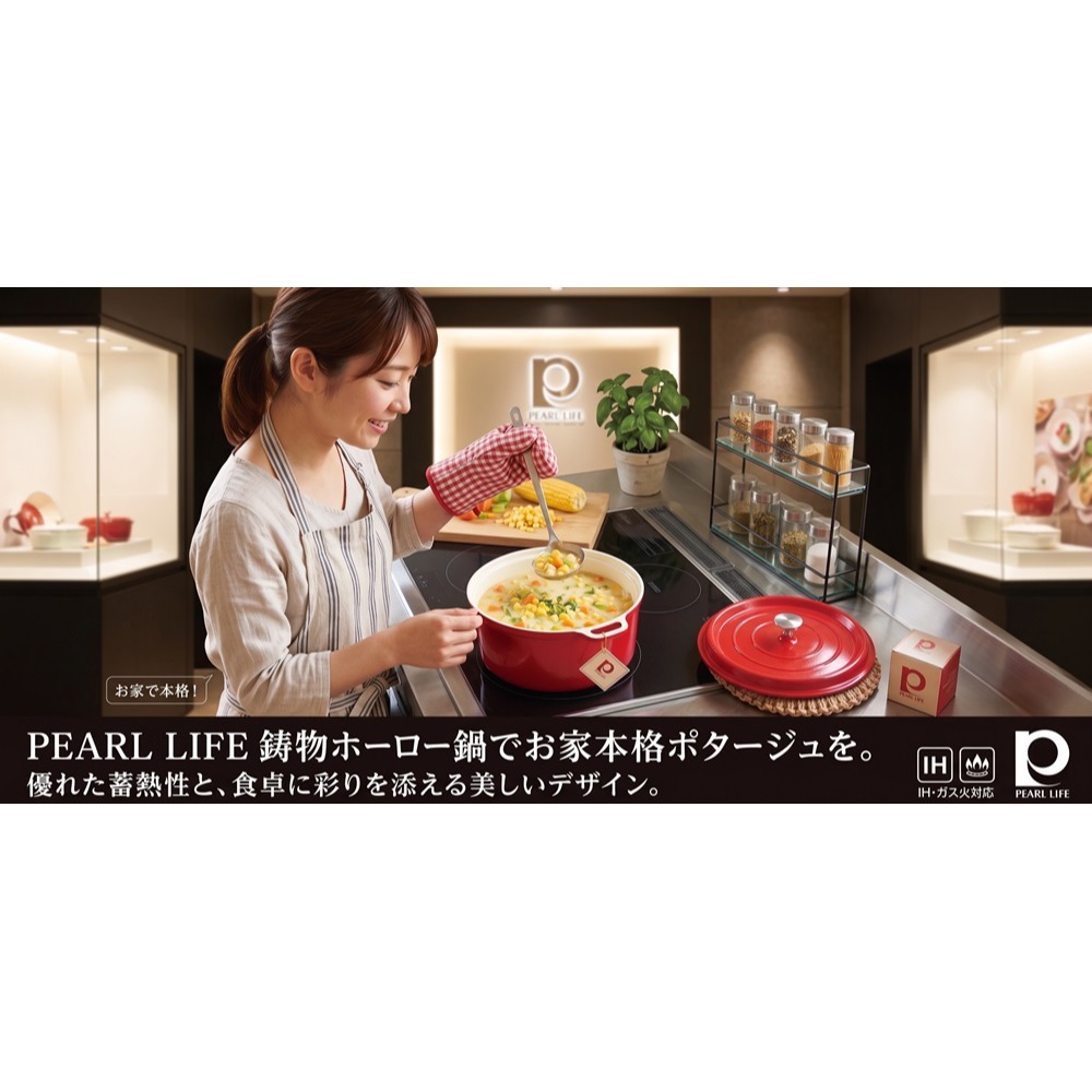 日本 Pearl IH瓦斯對應 無水料理陶瓷雙耳鍋 22cm-細節圖8