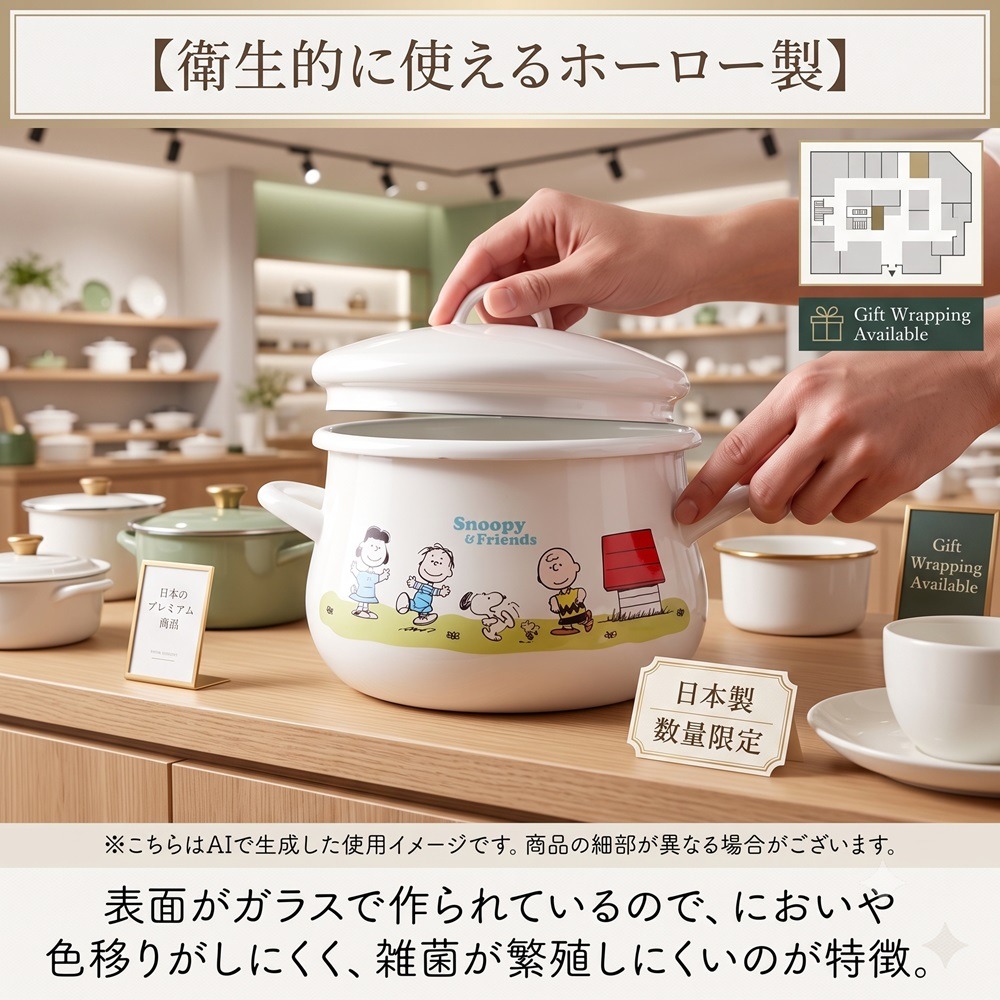 日本瘋搶SNOOPY 一抹即淨 永不殘留異味琺瑯雙耳鍋-細節圖5