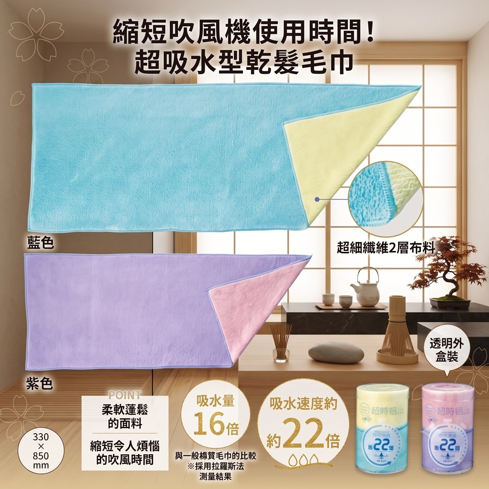 日本 吸水速度狂飆 22 倍極速乾毛巾(水藍色.粉色)兩條一組特價-細節圖2