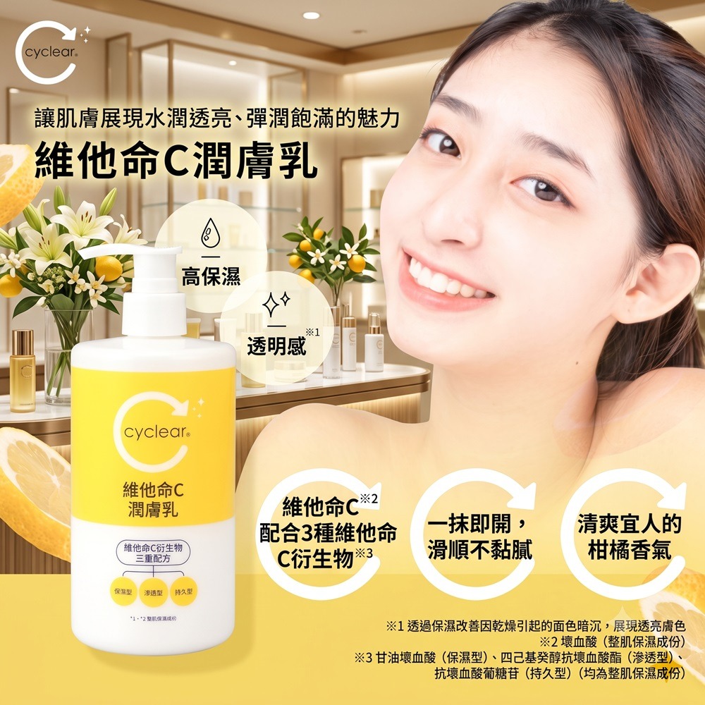 日本 熊野 Cyclear 維他命C 全身 乳液(兩瓶一組)特價-細節圖2