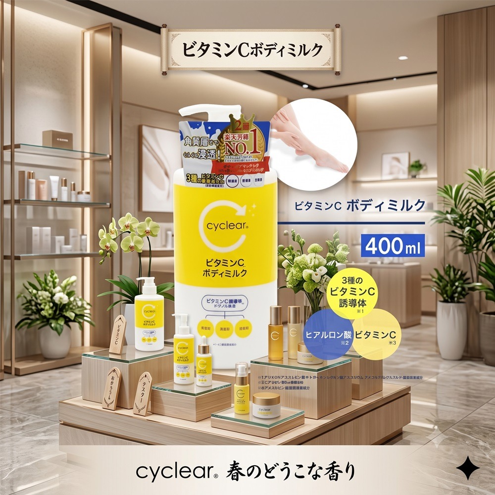 日本 熊野 Cyclear 維他命C 全身 乳液(兩瓶一組)特價-細節圖7