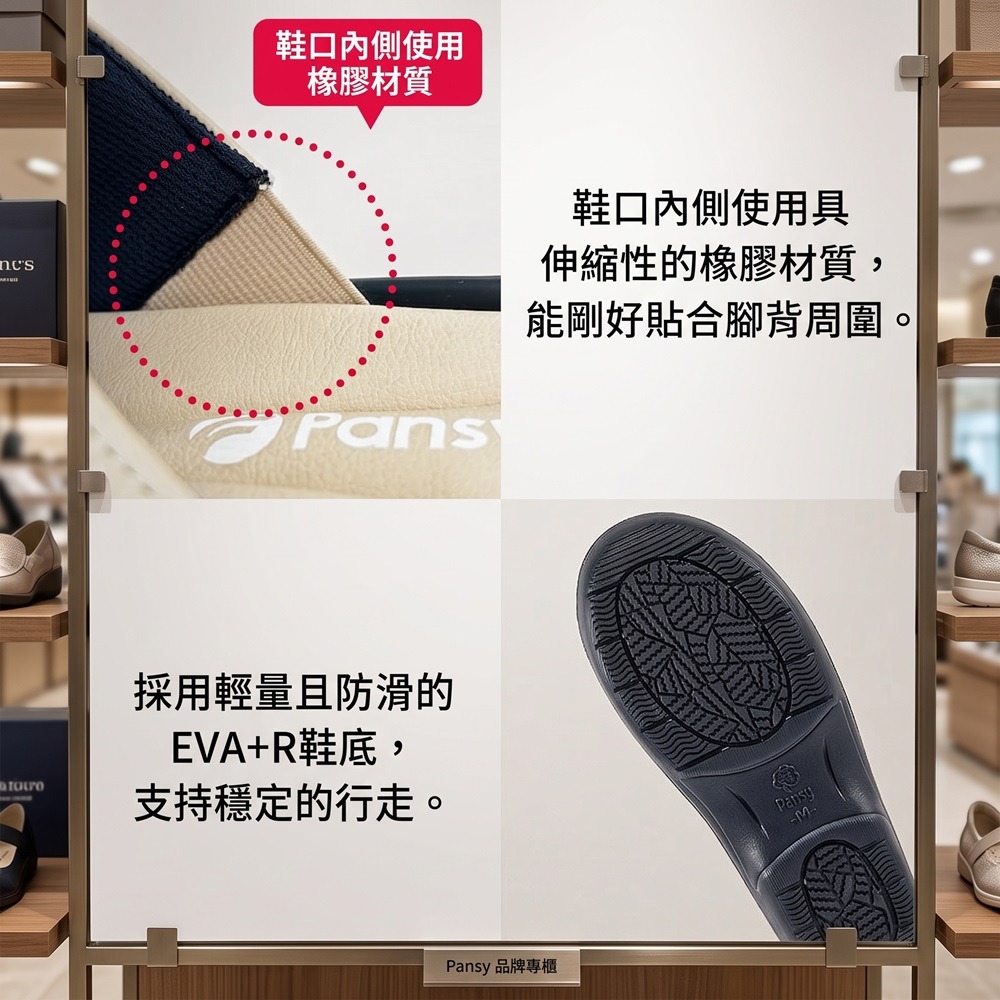 日本 Pansy輕量防滑 防撞護趾U型足弓減壓涼鞋(黑.藍)兩色-細節圖2