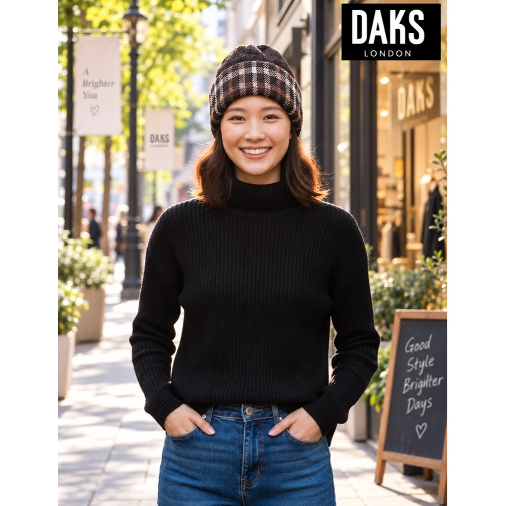 日本 DAKS絕美經典 纜繩織紋 超彈力包覆 針織毛帽(黑.米)兩色-細節圖4