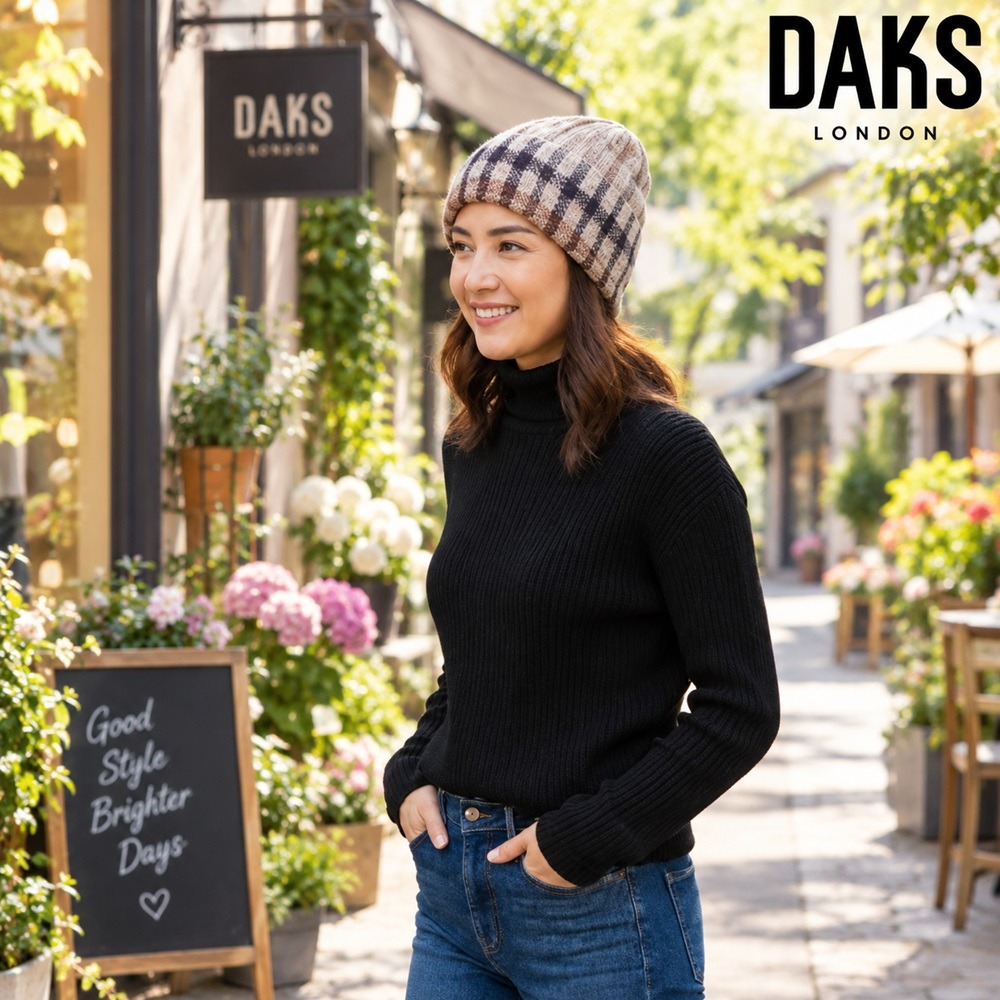 日本 DAKS絕美經典 纜繩織紋 超彈力包覆 針織毛帽(黑.米)兩色-細節圖6