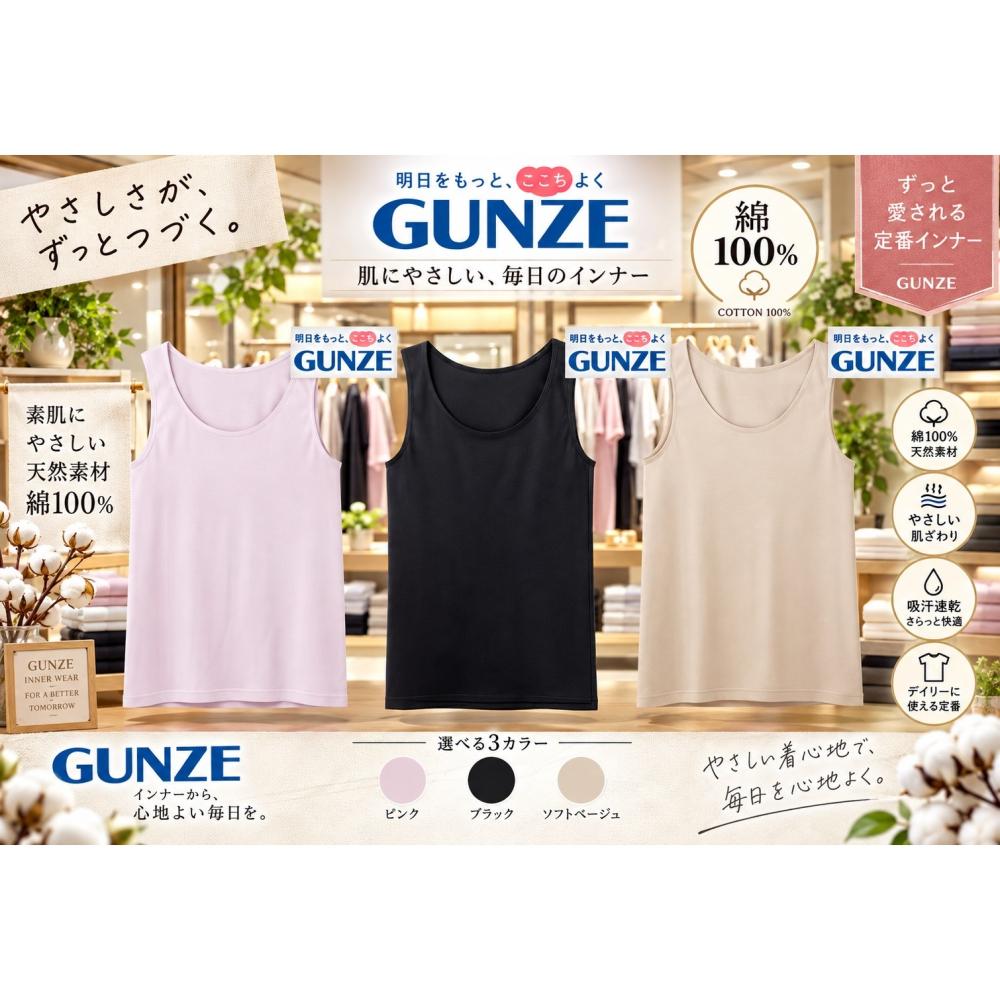 日本 GUNZE 告別汗味與汙漬 消臭機能背心(黑.膚.粉)三色-細節圖4