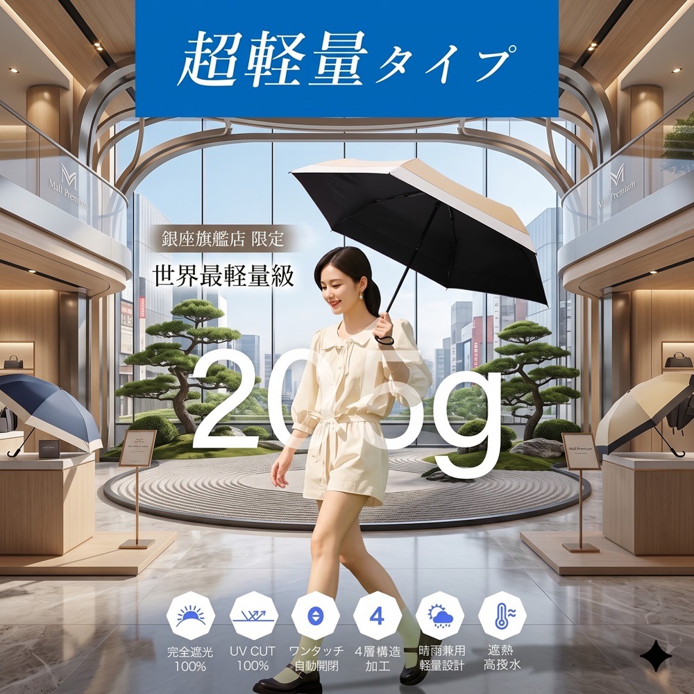日本CICIBELLA 100%徹底阻斷紫外線羽量級自動晴雨傘(A.B.C.D.E)5色-細節圖5