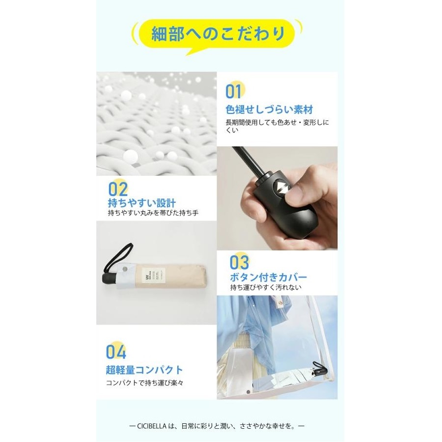 日本CICIBELLA 100%徹底阻斷紫外線羽量級自動晴雨傘(A.B.C.D.E)5色-細節圖7