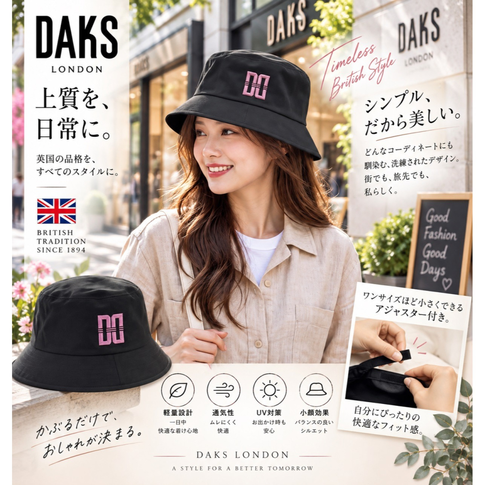 日本DAKS 50週年 抗UV 防潑水 現貨絕版 經典漁夫帽(米.粉.黑)三色-細節圖3