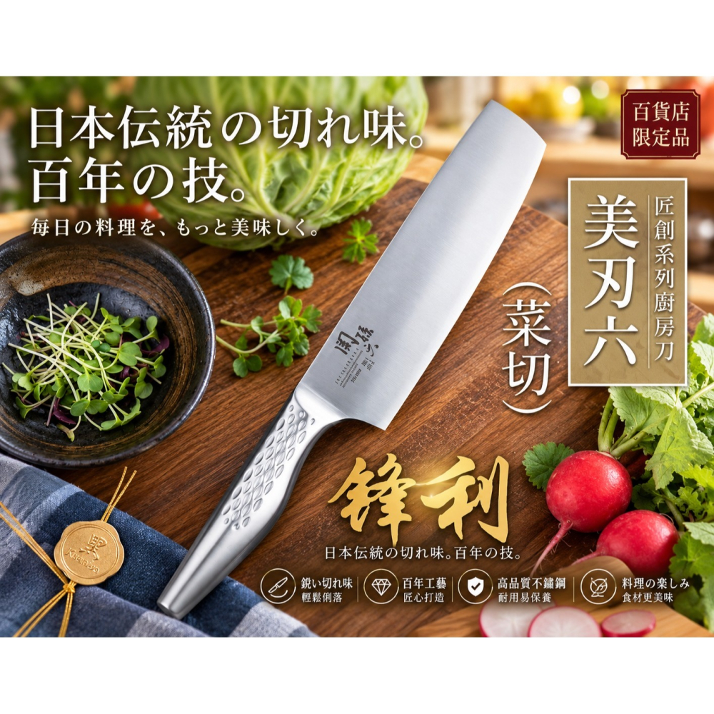 日本 貝印 関孫六 一刀入魂 料理變輕鬆 多用途中華菜刀16cm