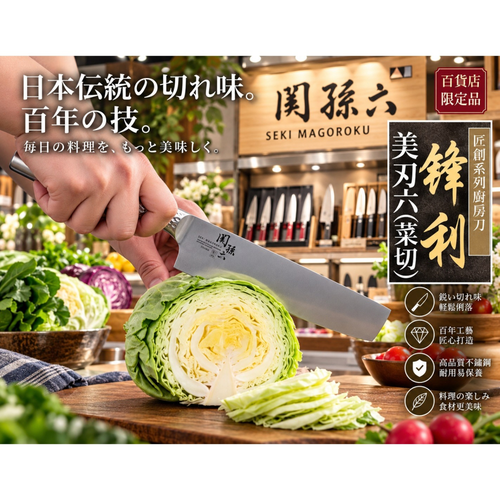 日本 貝印 関孫六 一刀入魂 料理變輕鬆 多用途中華菜刀16cm-細節圖3