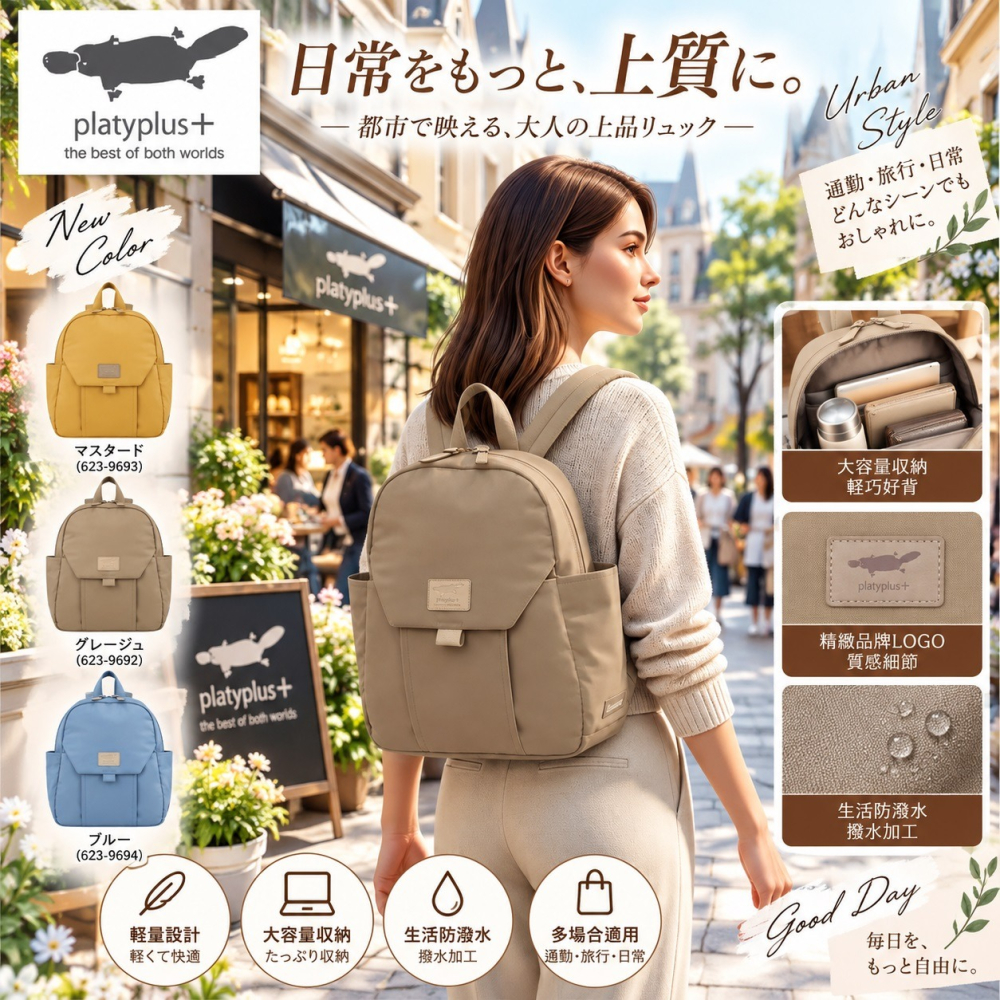 日本 SOBIA 收納力與輕盈感多功能用途 減壓後背包(黃.藍.米)三色-細節圖3