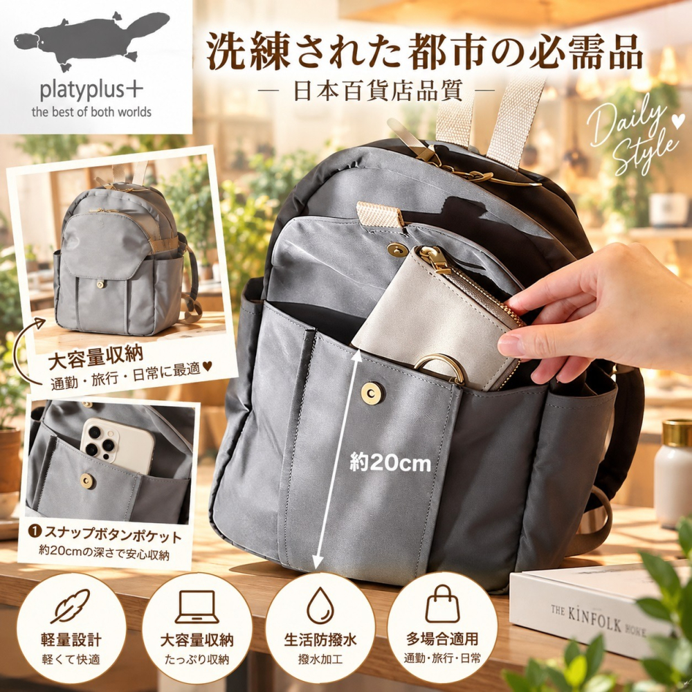 日本 SOBIA 收納力與輕盈感多功能用途 減壓後背包(黃.藍.米)三色-細節圖5
