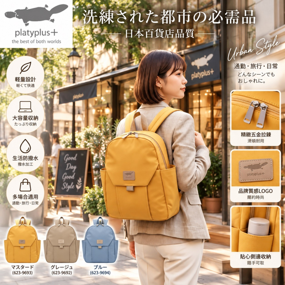 日本 SOBIA 收納力與輕盈感多功能用途 減壓後背包(黃.藍.米)三色-細節圖7