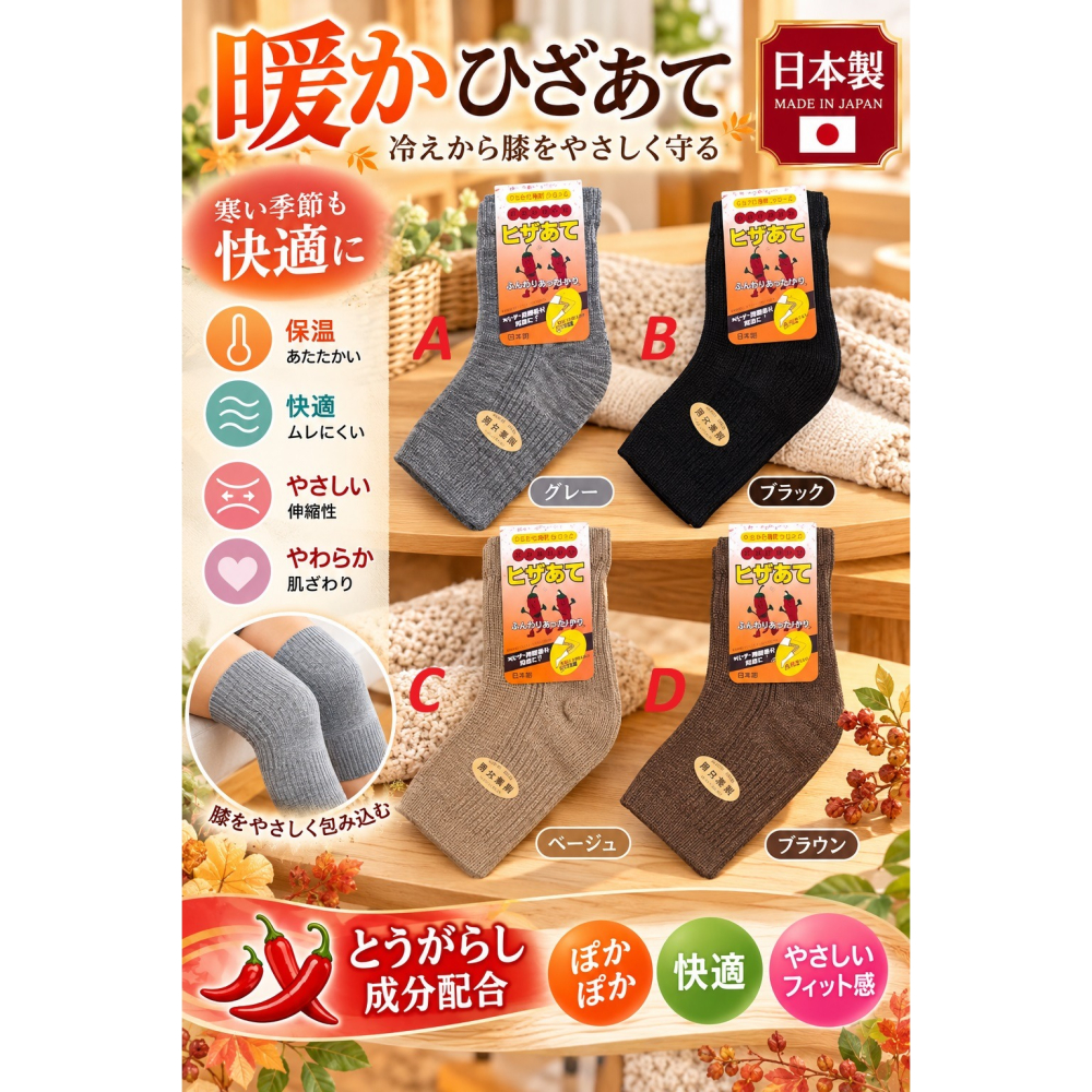 日本 溫活黑科技 辣椒素成分 羊毛混紡保暖護膝 (A.B.C.D)四色-細節圖2