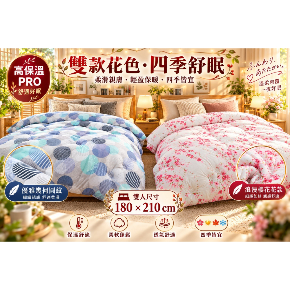 日本 HOPE 極速升溫 發熱傳導 雙人冬被 (經典圓點.優雅花卉)兩色(體積過大下單一條)-細節圖2