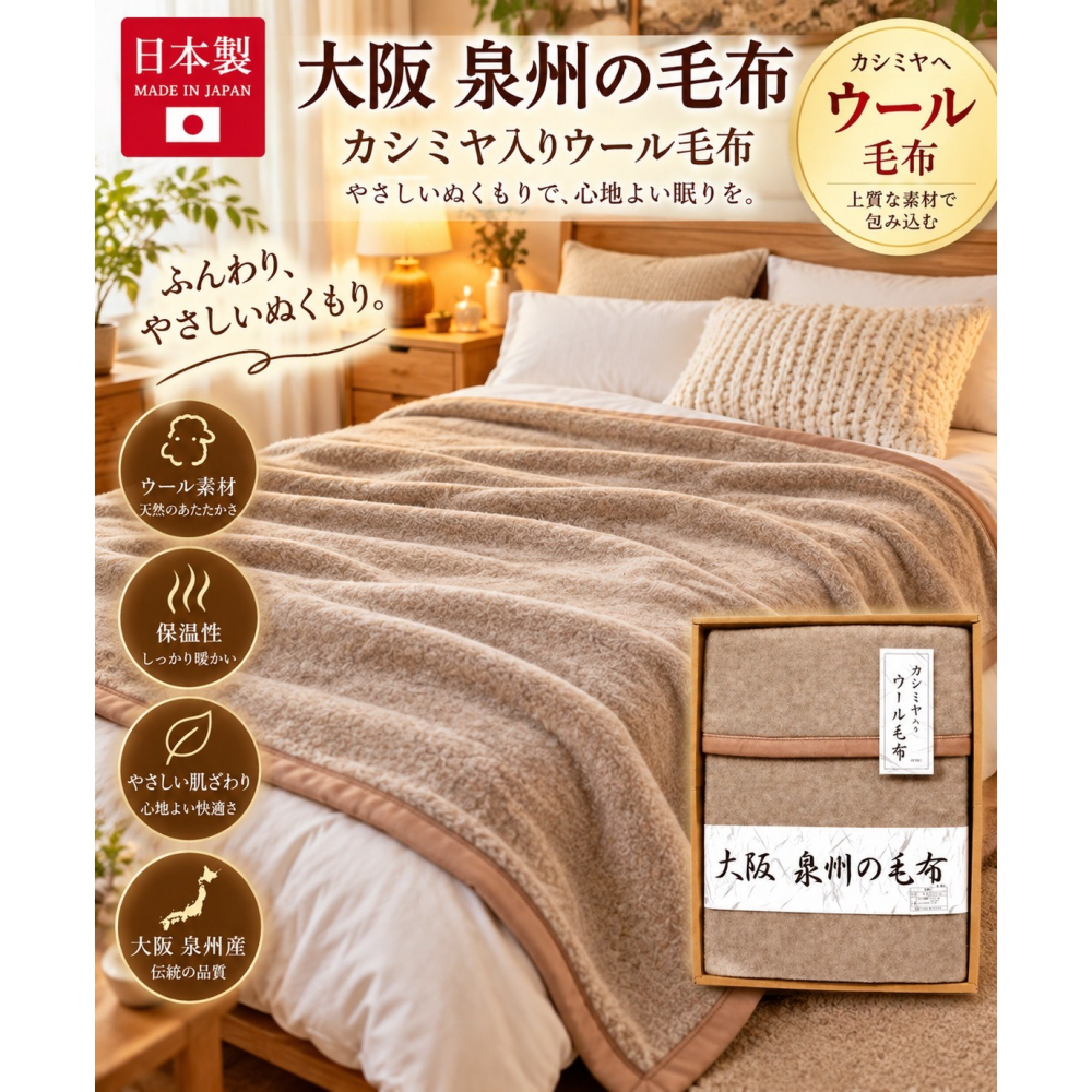 日本 泉州產 頂級山羊毛 單人保暖毛毯 (限時特價) (體積過大.寄出拆盒子)