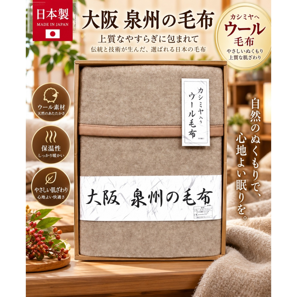 日本 泉州產 頂級山羊毛 單人保暖毛毯 (限時特價) (體積過大.寄出拆盒子)-細節圖7