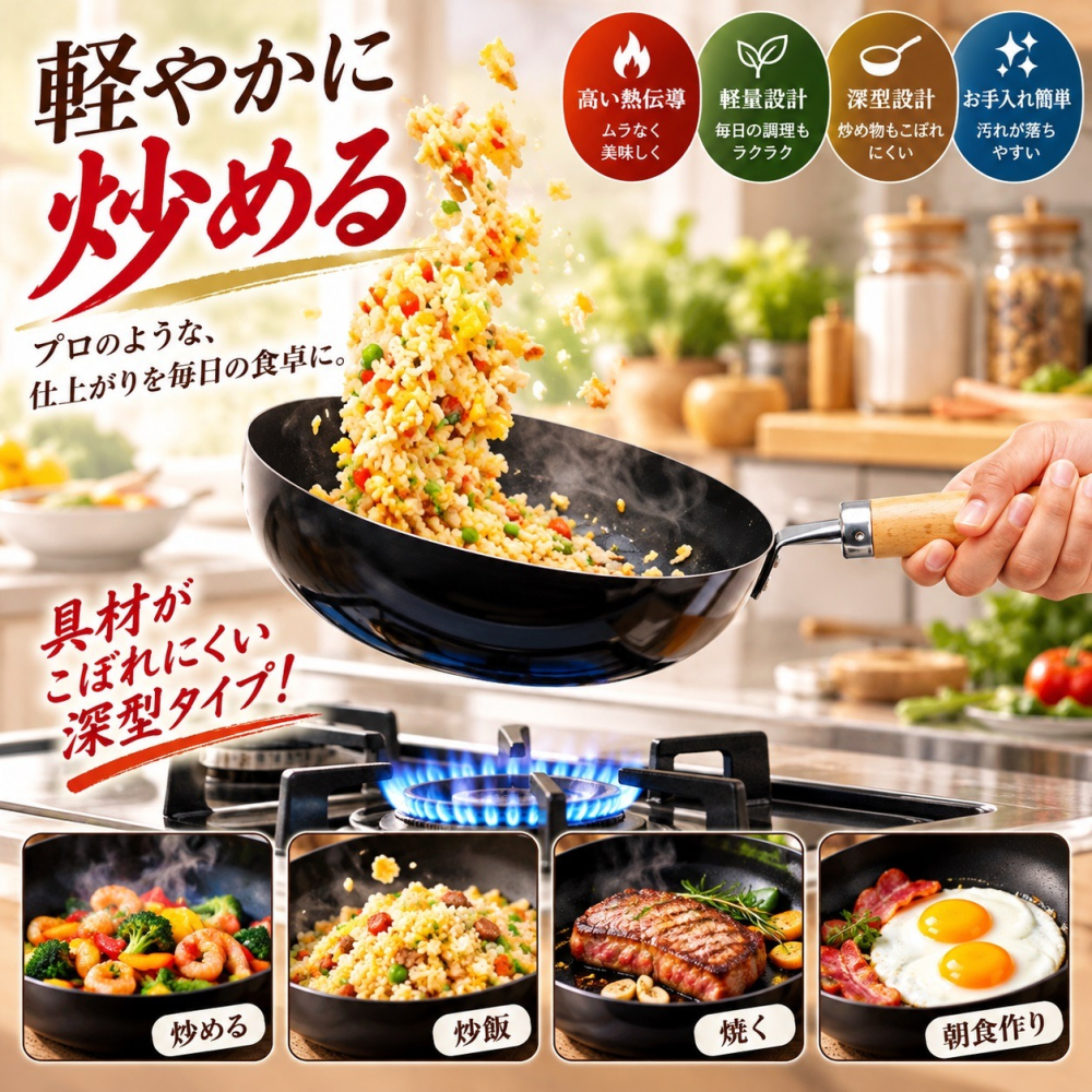 日本 Summit 工業 爆炒鍋系列防溢加高 純鐵中華鍋29cm-細節圖5