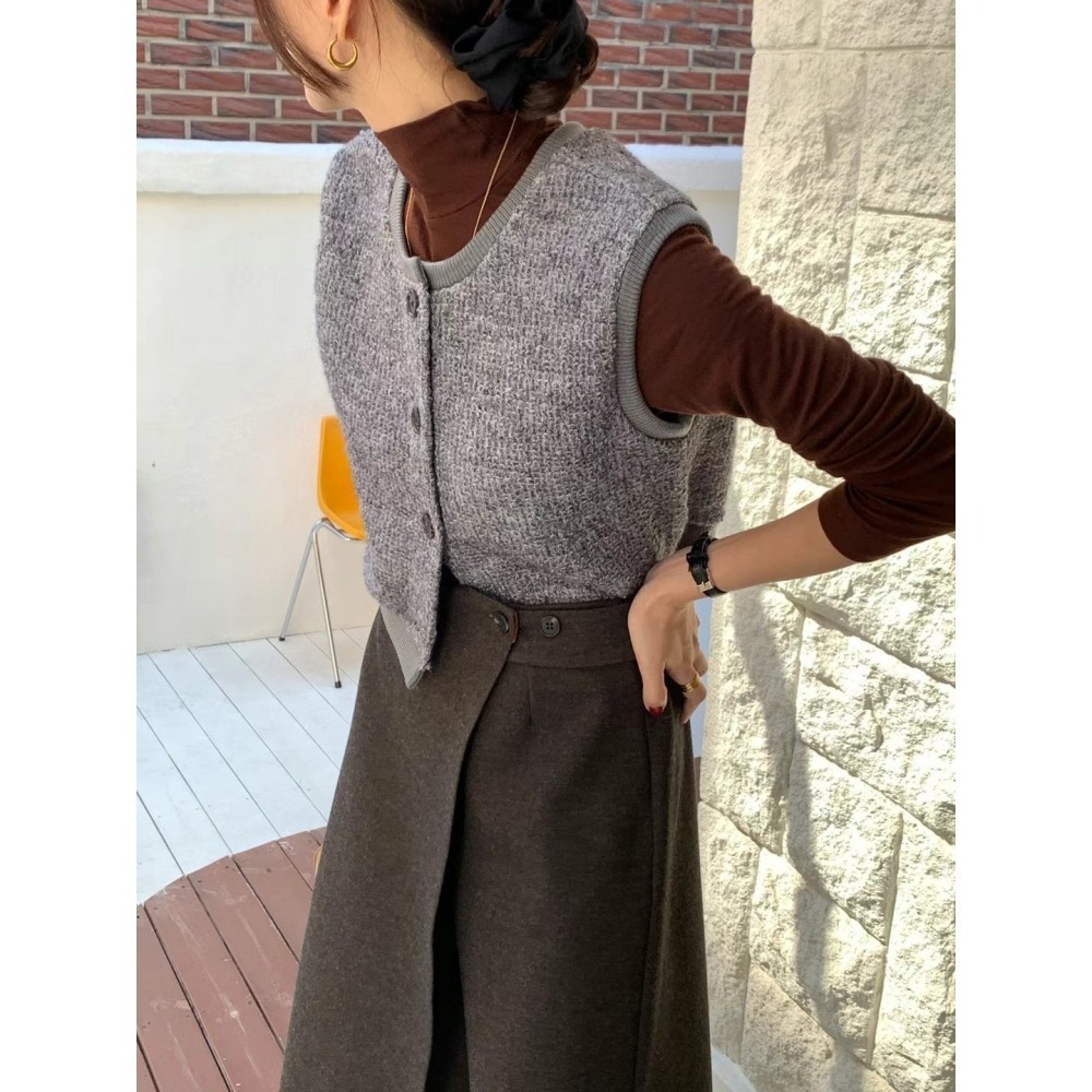 正韓 秋冬必備單品毛料背心 現貨灰色-細節圖2
