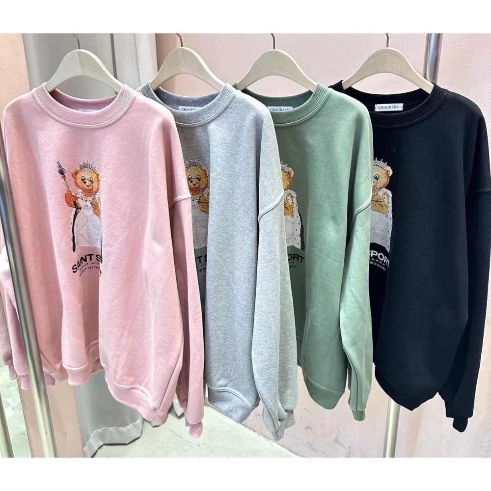 正韓 熊熊女王內刷毛大學T 現貨黑-細節圖9