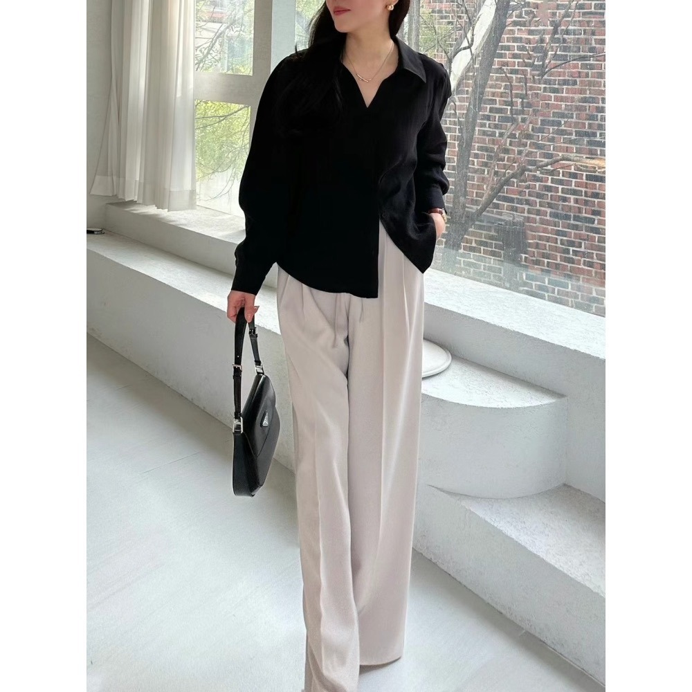 正韓 氣質優雅前綁帶打折西褲 現貨藍灰-細節圖8