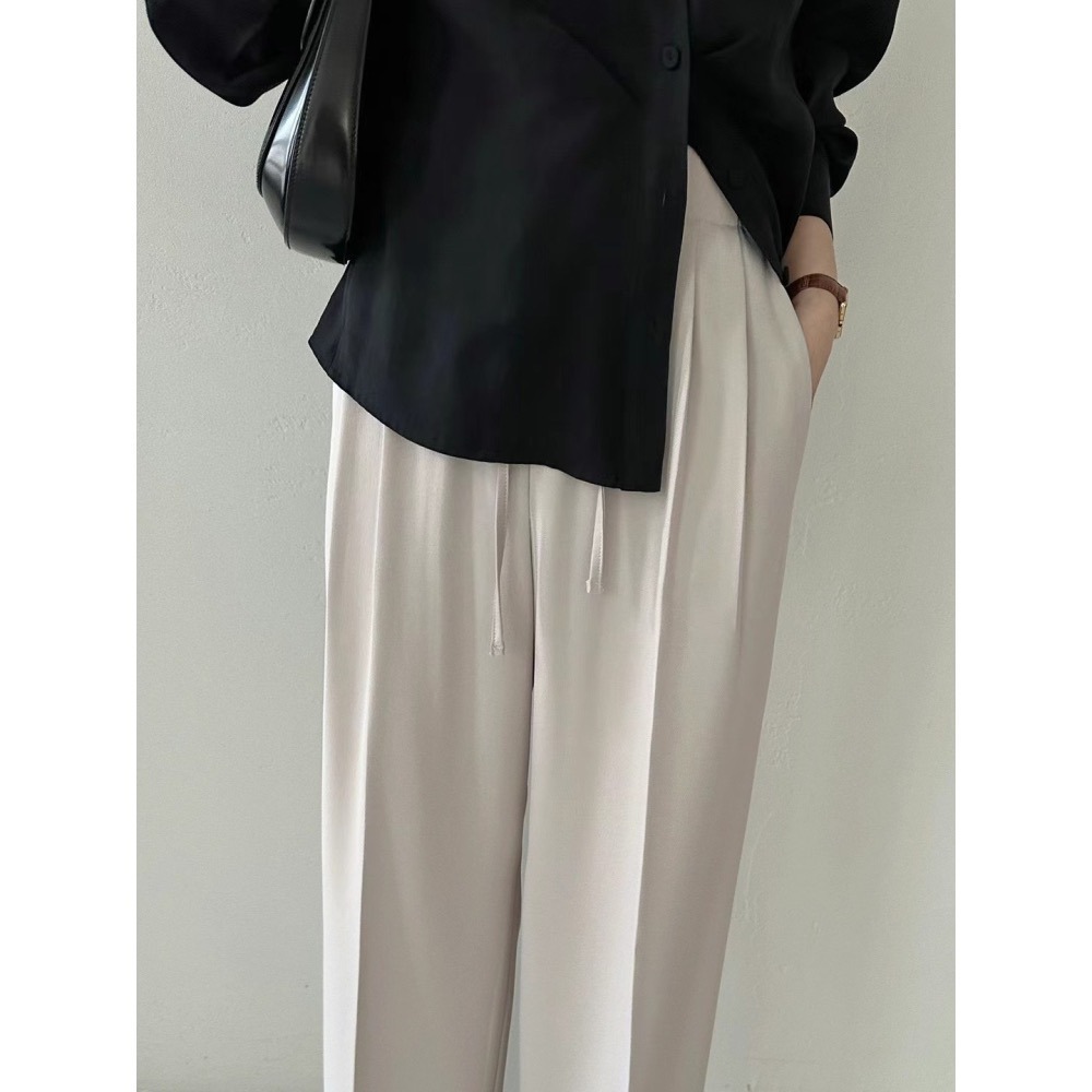 正韓 氣質優雅前綁帶打折西褲 現貨藍灰-細節圖9