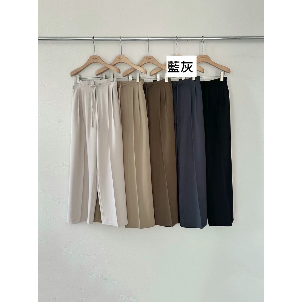 正韓 氣質優雅前綁帶打折西褲 現貨藍灰-規格圖11