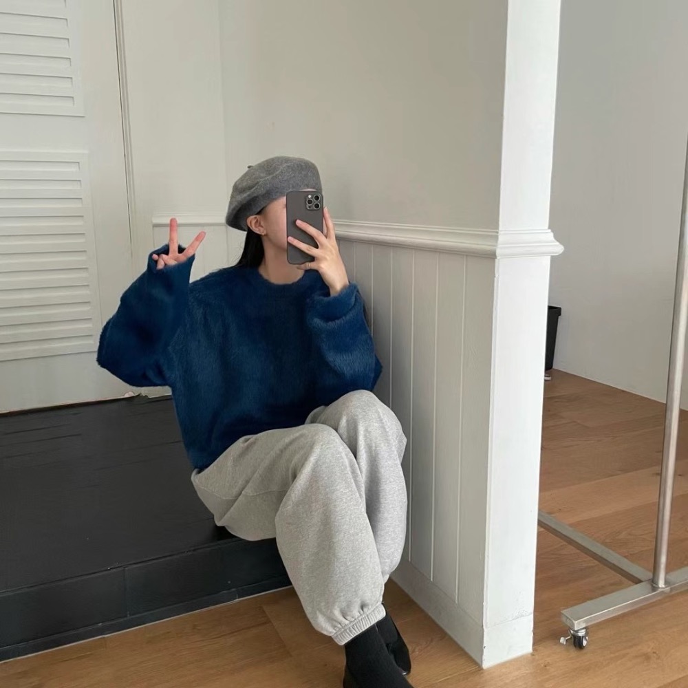 正韓 軟萌毛絨絨毛衣 現貨藍色-細節圖2