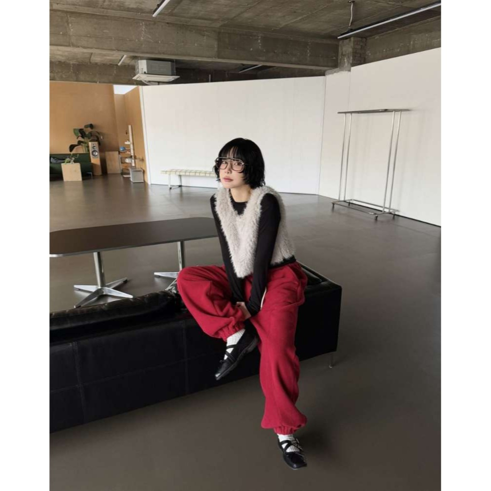 正韓 刷絨休閒棉褲 現貨白色-細節圖3