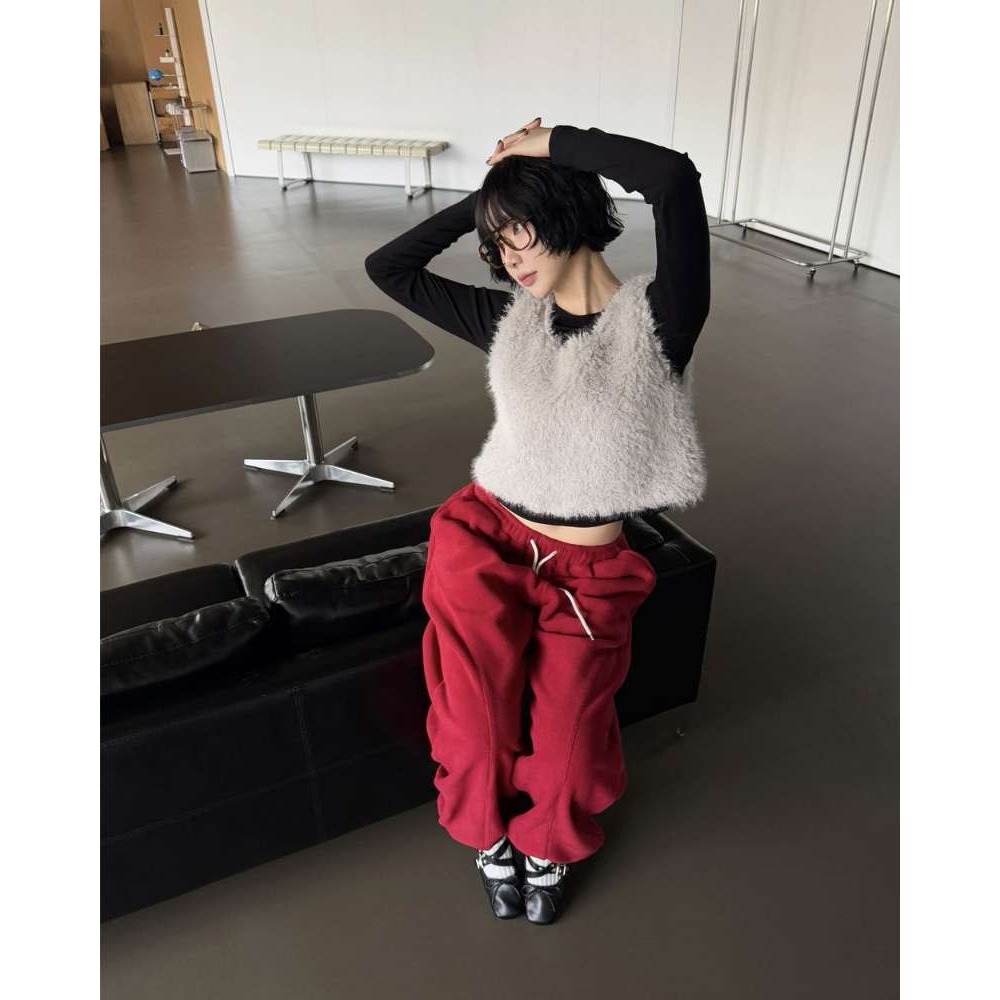 正韓 刷絨休閒棉褲 現貨白色-細節圖4