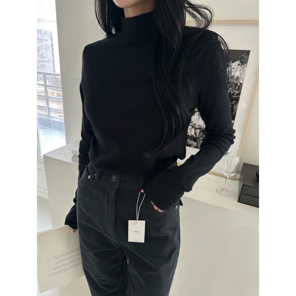 正韓 基本款刷絨微高領T 現貨白/米-細節圖4