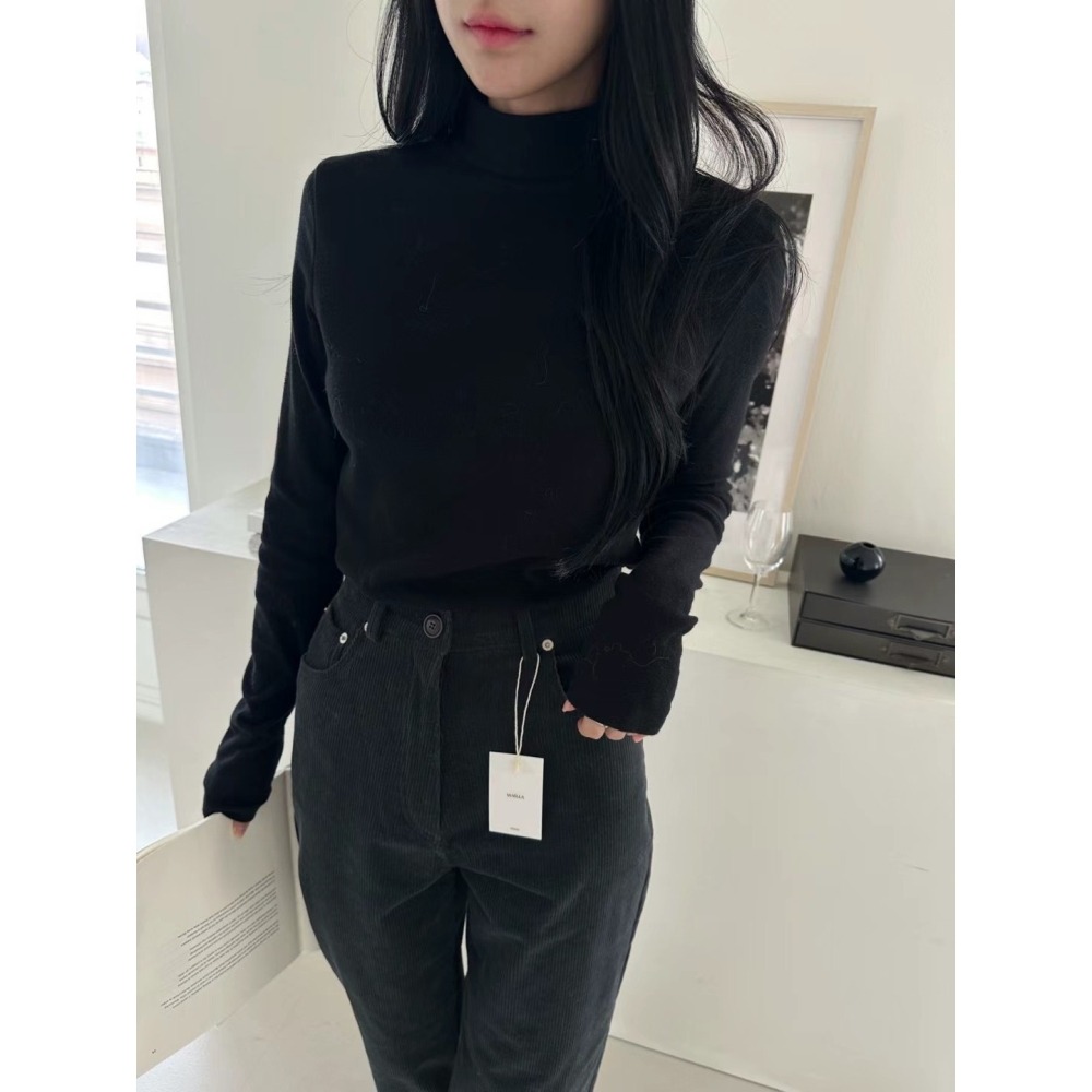 正韓 基本款刷絨微高領T 現貨白/米-細節圖5