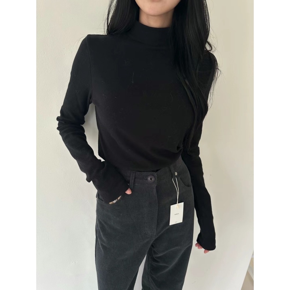 正韓 基本款刷絨微高領T 現貨白/米-細節圖6