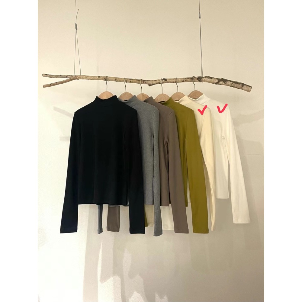 正韓 基本款刷絨微高領T 現貨白/米-細節圖7