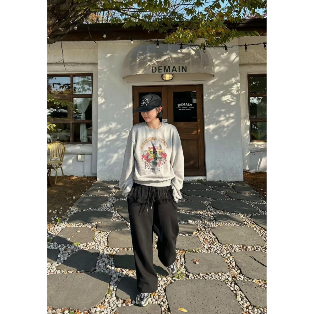 正韓 無刷毛橄欖球隊大學T 現貨灰-細節圖2